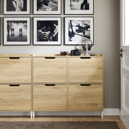 Prévente | SoBuy | Meuble à chaussures | Armoire à chaussures 4 portes | Étagère à chaussures étroite | Naturel | FSR100-N