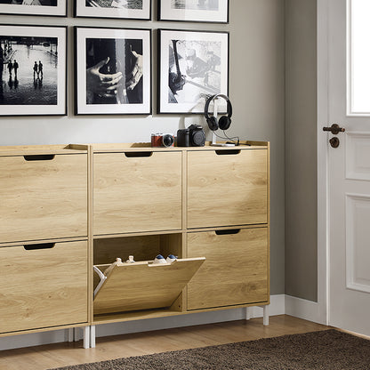 Prévente | SoBuy | Meuble à chaussures | Armoire à chaussures 4 portes | Étagère à chaussures étroite | Naturel | FSR100-N