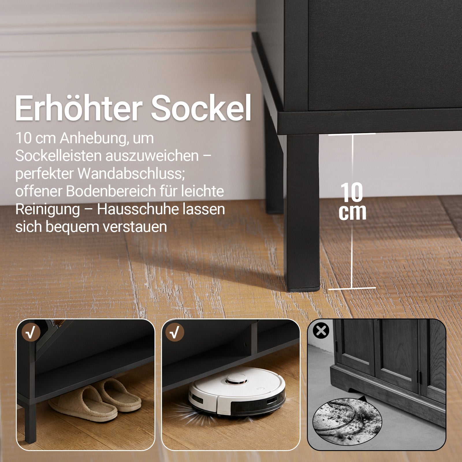 SoBuy Schuhkipper schmal mit 4 Klappen Schuhregal ohne Griffe Schwarz FSR100-SCH