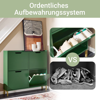 SoBuy | Meuble à chaussures | Meuble à chaussures 4 portes | Coffre à chaussures | Vert foncé | FSR100-SY 