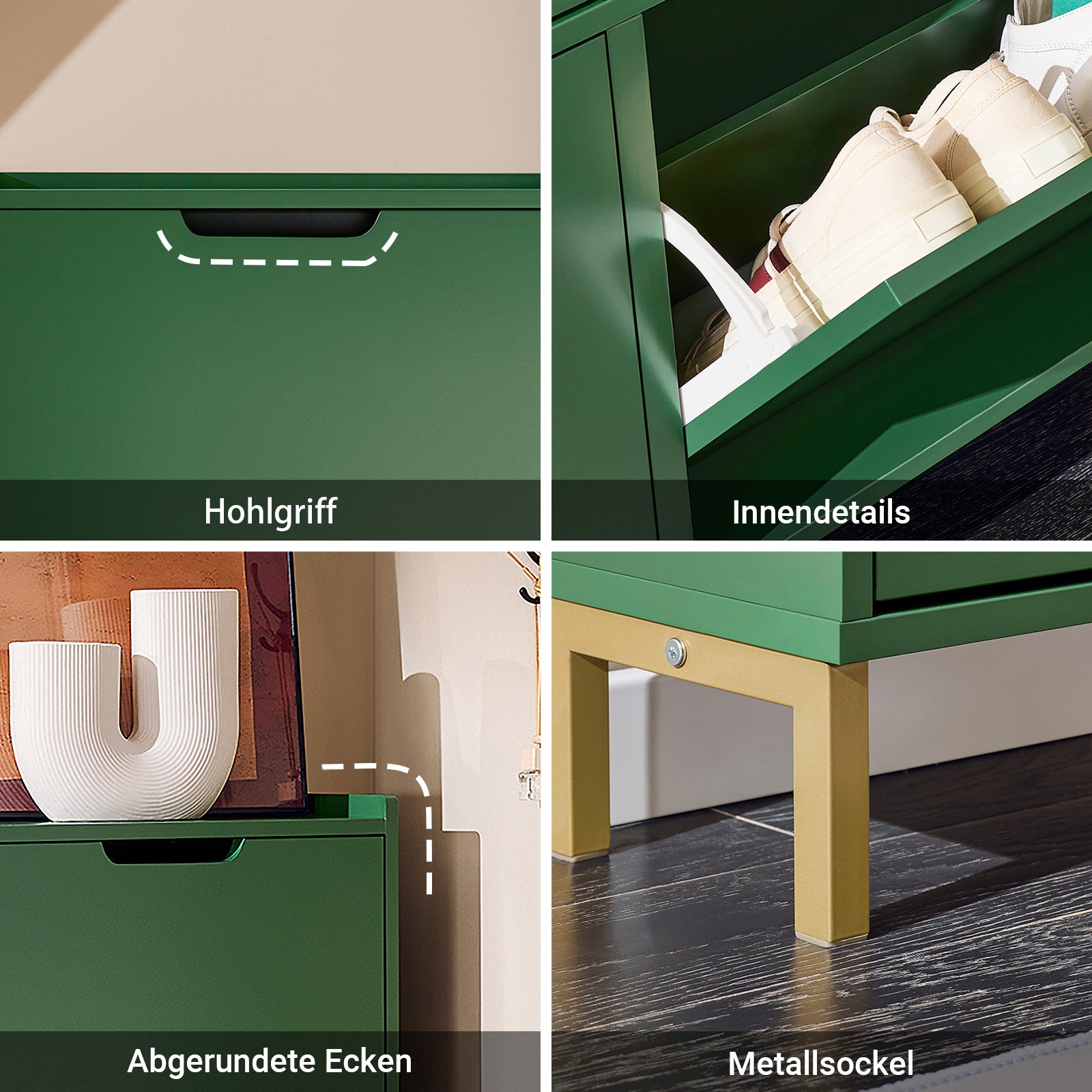 SoBuy | Meuble à chaussures | Meuble à chaussures 4 portes | Coffre à chaussures | Vert foncé | FSR100-SY 