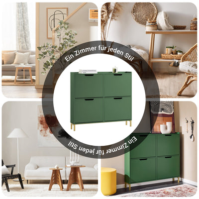 SoBuy | Scarpiera | Scarpiera con 4 Ante a Ribalta | Cassettiera per Scarpe | Verde Scuro | FSR100-SY