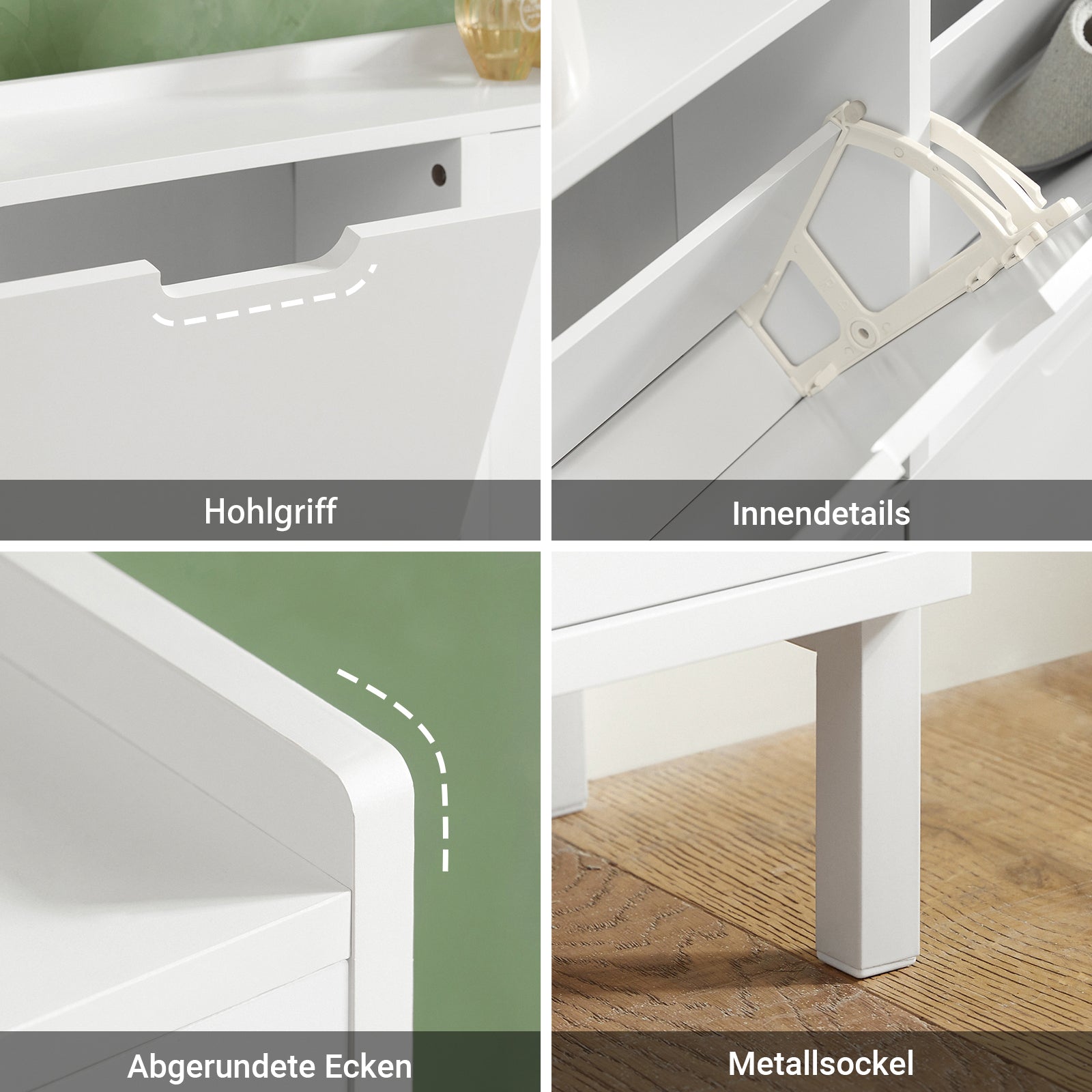 SoBuy | Schuhkipper | Schuhschrank mit 4 Klappen | Schuhkommode Weiß | FSR100-W