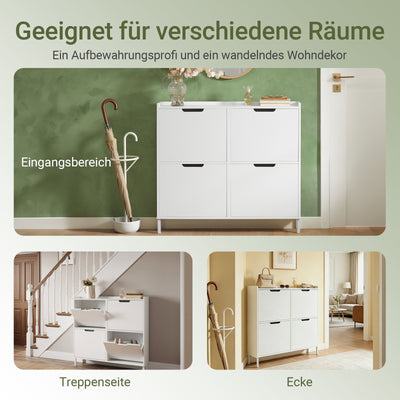 SoBuy | Schuhkipper | Schuhschrank mit 4 Klappen | Schuhkommode Weiß | FSR100-W
