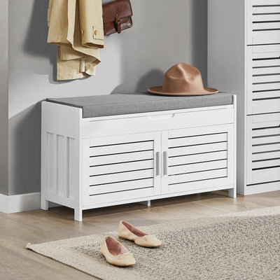 SoBuy | Panchina Ingresso | Panca Scarpiera | Scarpiera con Cuscino | Bianco | FSR102-W