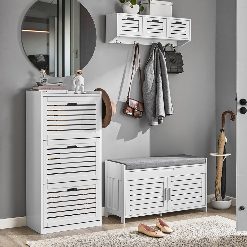 SoBuy | Panchina Ingresso | Panca Scarpiera | Scarpiera con Cuscino | Bianco | FSR102-W