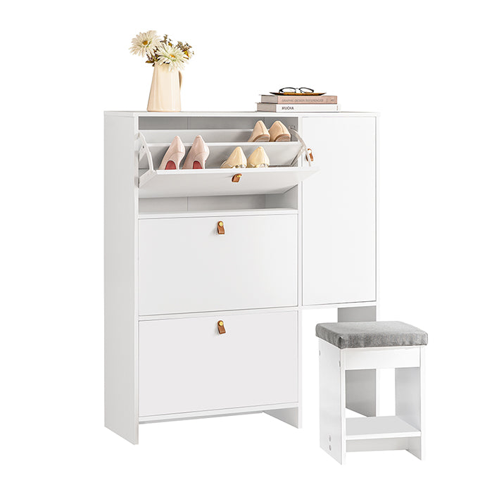 SoBuy | Meuble à chaussures | Armoire à chaussures avec 3 abattants | Commode à chaussures Blanche | FSR107-W