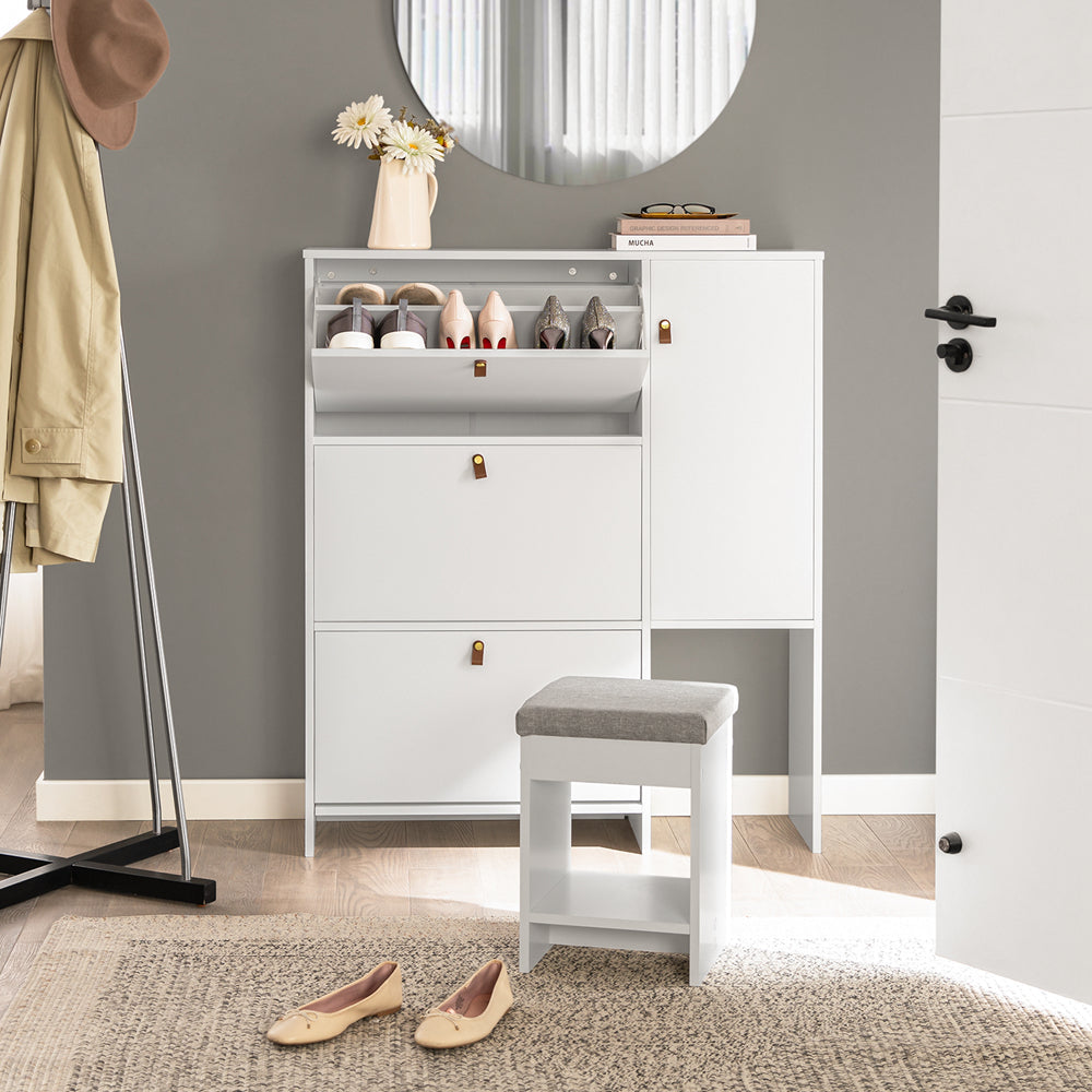 SoBuy | Meuble à chaussures | Armoire à chaussures avec 3 abattants | Commode à chaussures Blanche | FSR107-W
