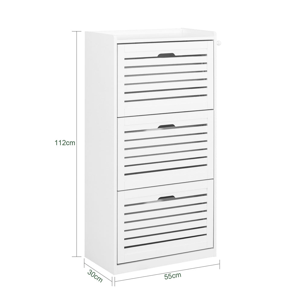 SoBuy | Meuble à chaussures | Armoire à chaussures avec 3 abattants | Commode à chaussures Blanche | FSR108-W
