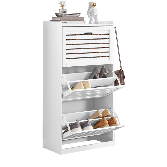 SoBuy | Meuble à chaussures | Armoire à chaussures avec 3 abattants | Commode à chaussures Blanche | FSR108-W