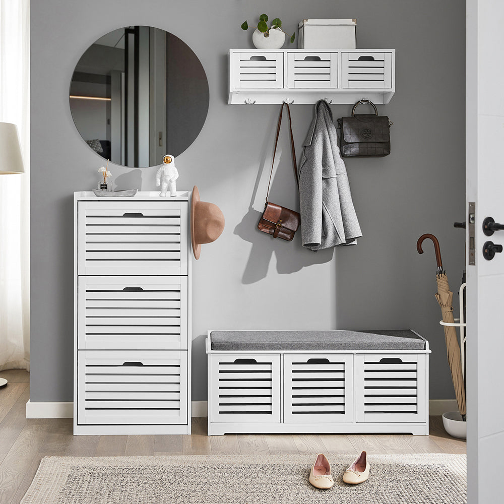 SoBuy | Meuble à chaussures | Armoire à chaussures avec 3 abattants | Commode à chaussures Blanche | FSR108-W
