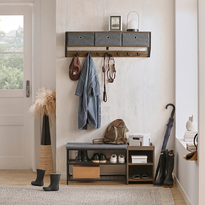 SoBuy | Patère murale | Étagère murale | Portemanteau d'entrée vintage | FHK26-N