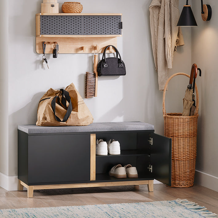 SoBuy | Banc à chaussures avec assise | Banc d'entrée | Banc | Banc d'entrée | Noir | FSR117-SCH