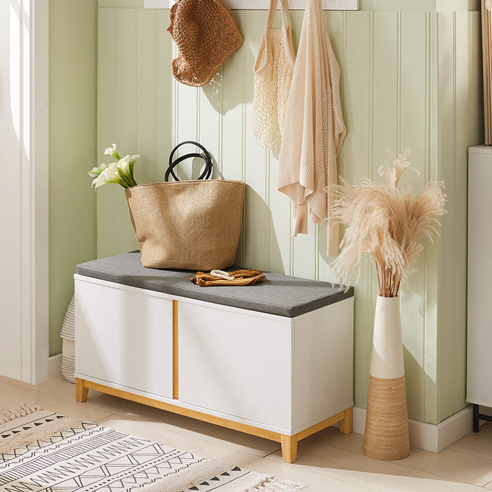 SoBuy | Scarpiera con sedile imbottito | Panchina | Panca da ingresso | Bianco | FSR117-W