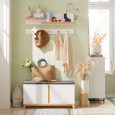 SoBuy | Scarpiera con sedile imbottito | Panchina | Panca da ingresso | Bianco | FSR117-W