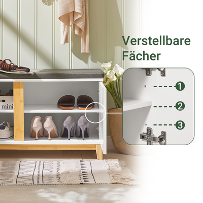 SoBuy | Scarpiera con sedile imbottito | Panchina | Panca da ingresso | Bianco | FSR117-W