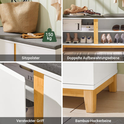 SoBuy | Scarpiera con sedile imbottito | Panchina | Panca da ingresso | Bianco | FSR117-W