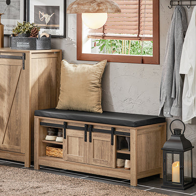 Prévente | SoBuy | Banc à chaussures avec portes coulissantes | Banc | Banc d'entrée | Marron clair | FSR118-BR