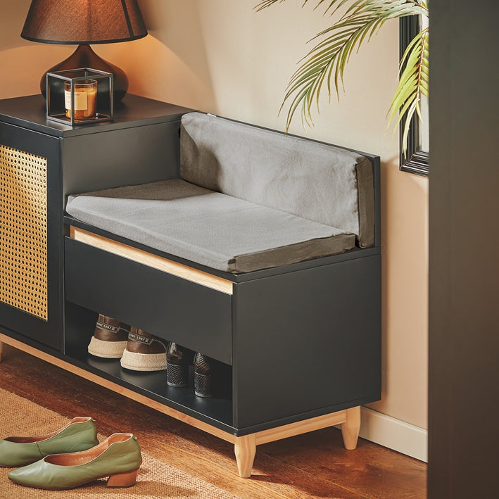 SoBuy | Banc à chaussures à structure ajourée | Banc | Étagère à chaussures | Banc de rangement pour enfants | Noir naturel | FSR128-SCH 