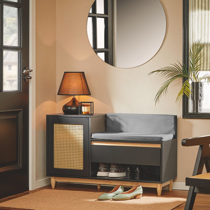 SoBuy | Banc à chaussures à structure ajourée | Banc | Étagère à chaussures | Banc de rangement pour enfants | Noir naturel | FSR128-SCH 