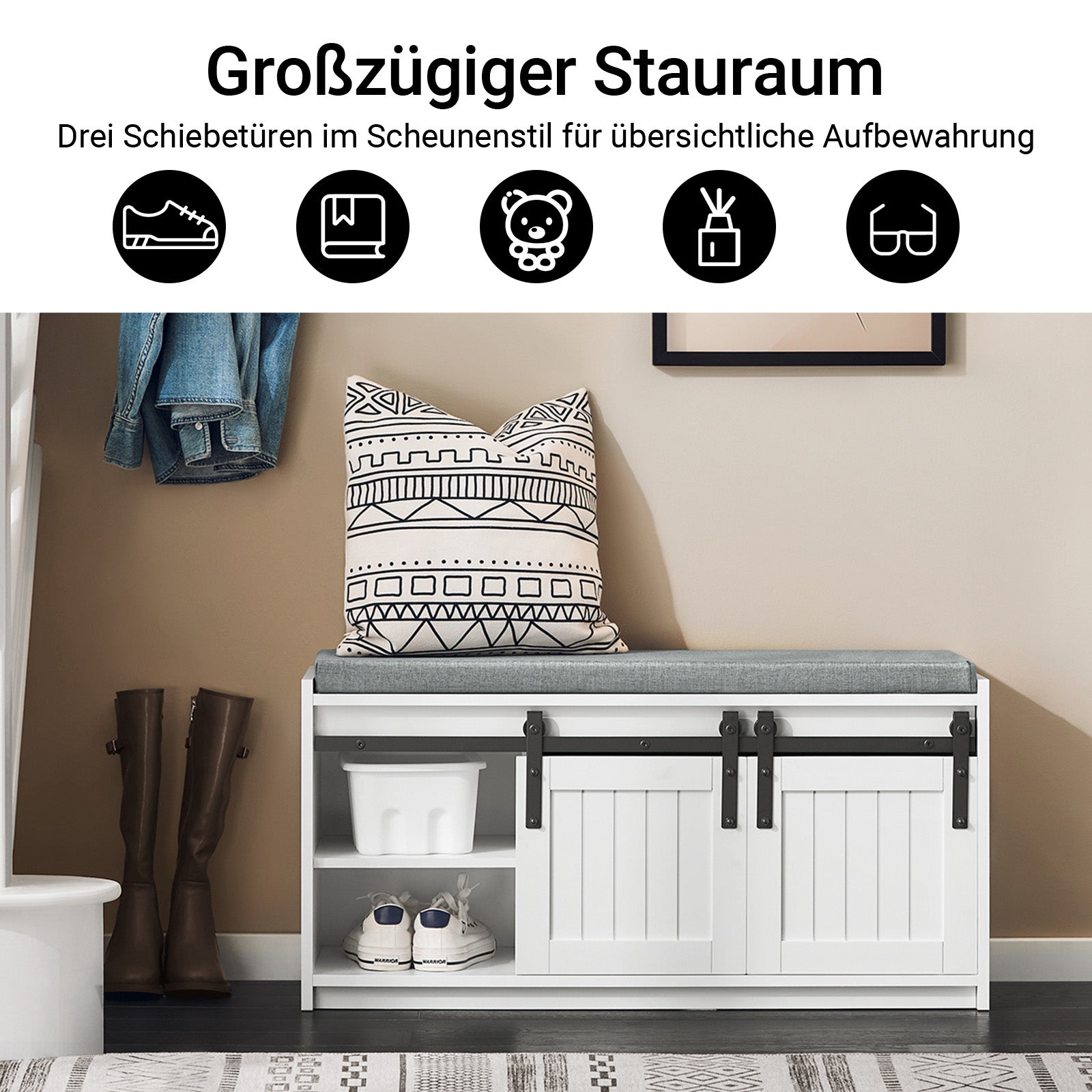 SoBuy | Scarpiera con seduta | Panchina | Panca da ingresso | Scarpiera | Bianco | FSR133-K-W