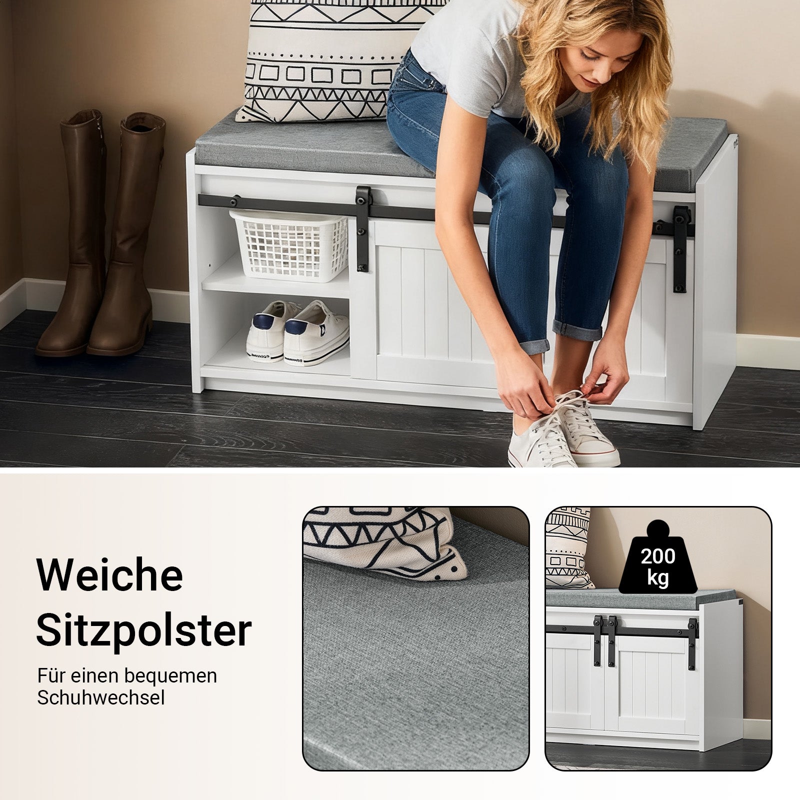 SoBuy | Banc à chaussures avec assise | Banc | Banc d'entrée | Étagère à chaussures | Blanc | FSR133-KW 