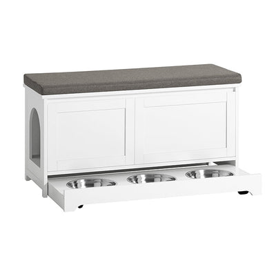 SoBuy | Cuccia per Gatti con Ciotole | Casa per Animali | Panchina Porta Scarpe con Cuccia | Bianco | FSR136-W