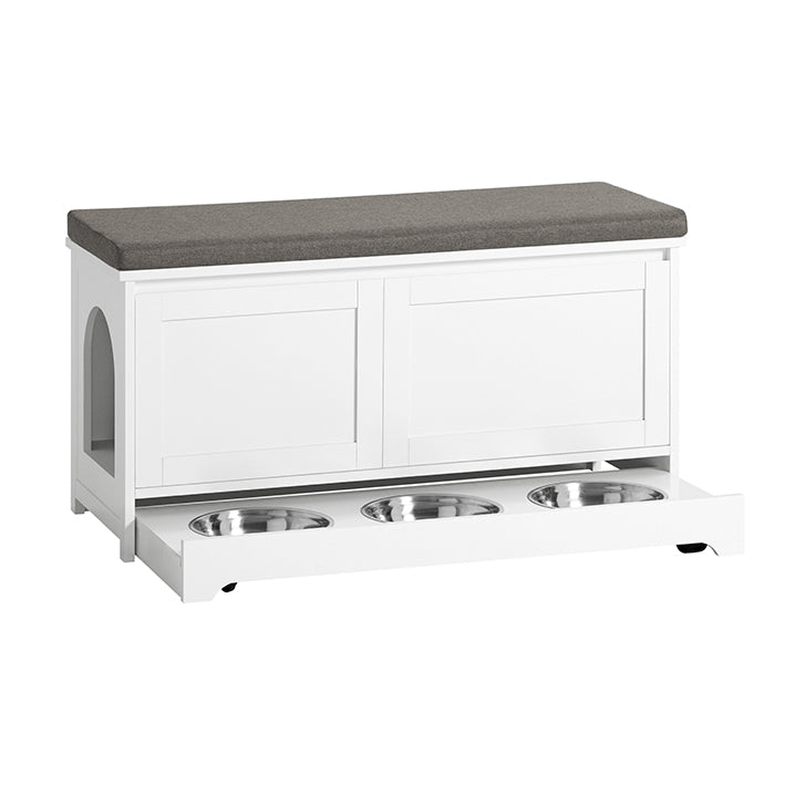 SoBuy | Cuccia per Gatti con Ciotole | Casa per Animali | Panchina Porta Scarpe con Cuccia | Bianco | FSR136-W