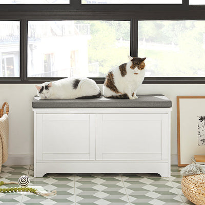 SoBuy | Cuccia per Gatti con Ciotole | Casa per Animali | Panchina Porta Scarpe con Cuccia | Bianco | FSR136-W