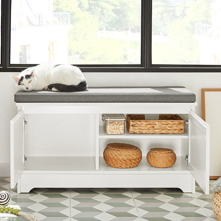 SoBuy | Cuccia per Gatti con Ciotole | Casa per Animali | Panchina Porta Scarpe con Cuccia | Bianco | FSR136-W