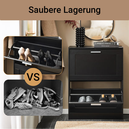 SoBuy | Meuble à chaussures | Rangement à chaussures à 2 portes | Coffre à chaussures | Noir | FSR137-SCH 