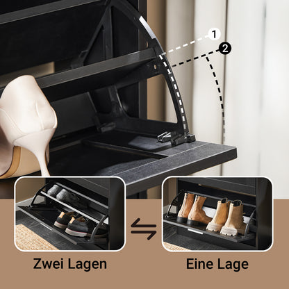 SoBuy | Meuble à chaussures | Rangement à chaussures à 2 portes | Coffre à chaussures | Noir | FSR137-SCH 