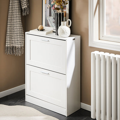 SoBuy | Scarpiera a ribalta | Scarpiera | con 2 ante a ribalta sottili | Bianco | 60x80x25cm | FSR137-W