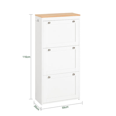 Vorverkauf | SoBuy | Schuhkipper | Schuhschrank mit 3 Klappen | Schuhkommode Weiß | FSR144-WN