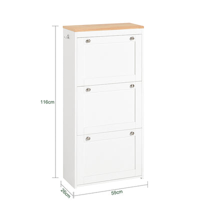 Prévente | SoBuy | Meuble à chaussures | Meuble à chaussures 3 portes | Coffre à chaussures blanc | FSR144-WN