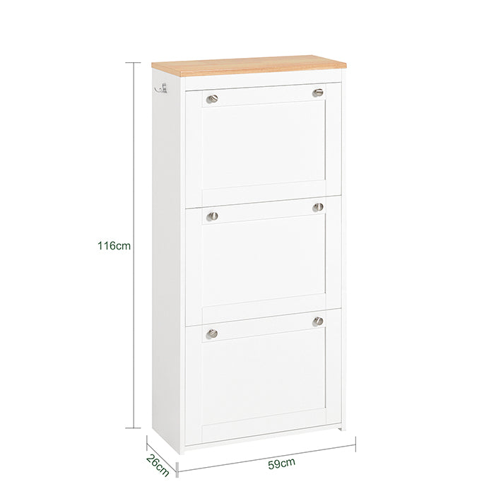 Prévente | SoBuy | Meuble à chaussures | Meuble à chaussures 3 portes | Coffre à chaussures blanc | FSR144-WN