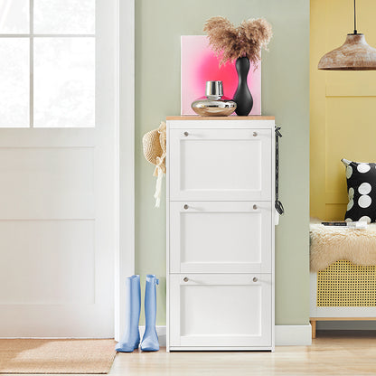 Prévente | SoBuy | Meuble à chaussures | Meuble à chaussures 3 portes | Coffre à chaussures blanc | FSR144-WN