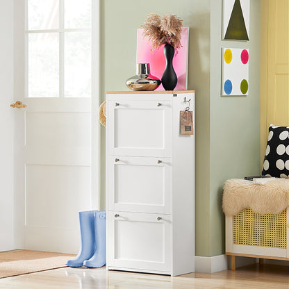 Prévente | SoBuy | Meuble à chaussures | Meuble à chaussures 3 portes | Coffre à chaussures blanc | FSR144-WN