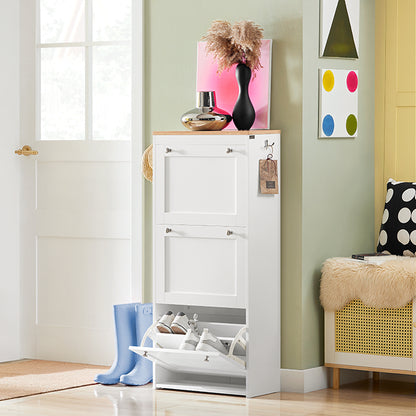 Prévente | SoBuy | Meuble à chaussures | Meuble à chaussures 3 portes | Coffre à chaussures blanc | FSR144-WN