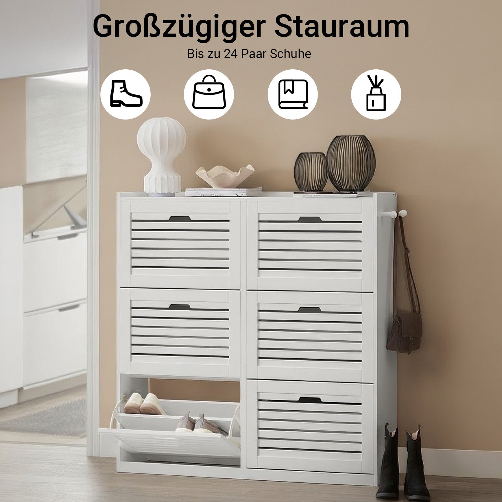 SoBuy | Meuble à chaussures | Meuble à chaussures 6 portes | Coffre à chaussures | Blanc | FSR145-W
