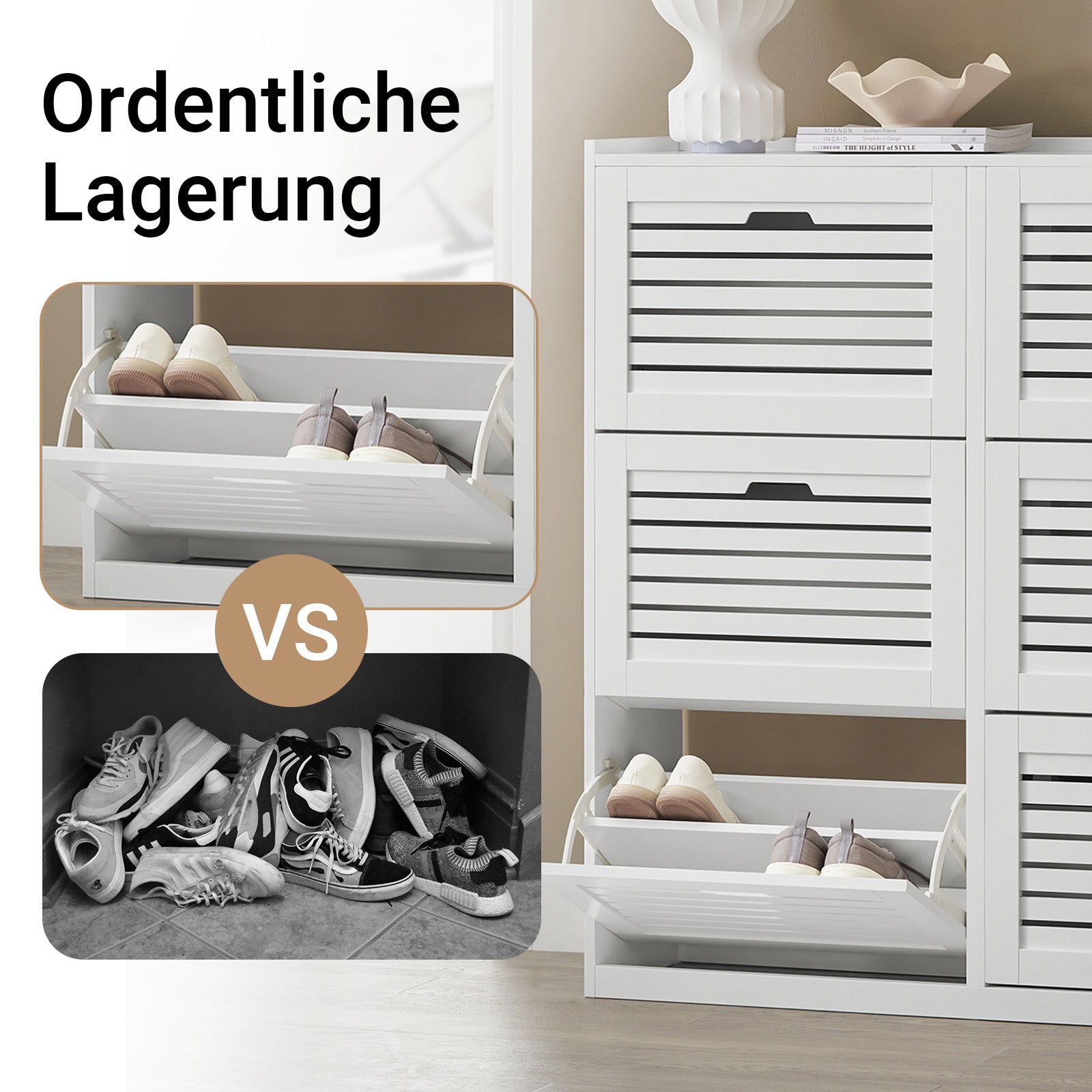 SoBuy | Meuble à chaussures | Meuble à chaussures 6 portes | Coffre à chaussures | Blanc | FSR145-W