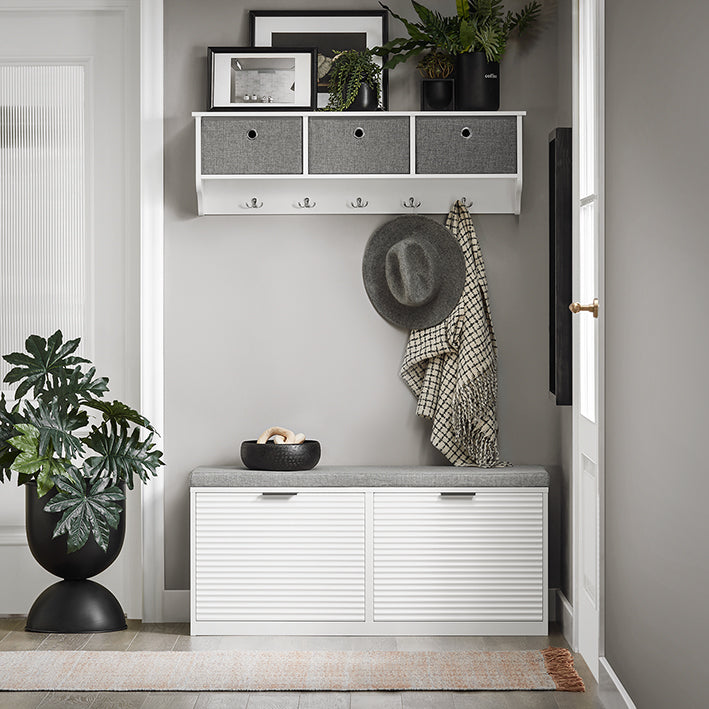 SoBuy | Banc | Meuble à chaussures avec siège | Banc de rangement | Coffre à chaussures | Blanc | FSR147-W 