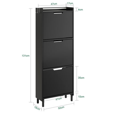 SoBuy Schuhschrank schmal Sensorlicht 19 cm Tiefe Schwarz | FSR151-H-E-SCH