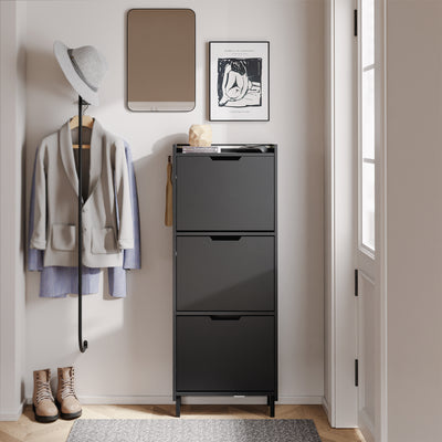 SoBuy Schuhschrank schmal Sensorlicht 19 cm Tiefe Schwarz | FSR151-H-E-SCH