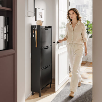 SoBuy Schuhschrank schmal Sensorlicht 19 cm Tiefe Schwarz | FSR151-H-E-SCH