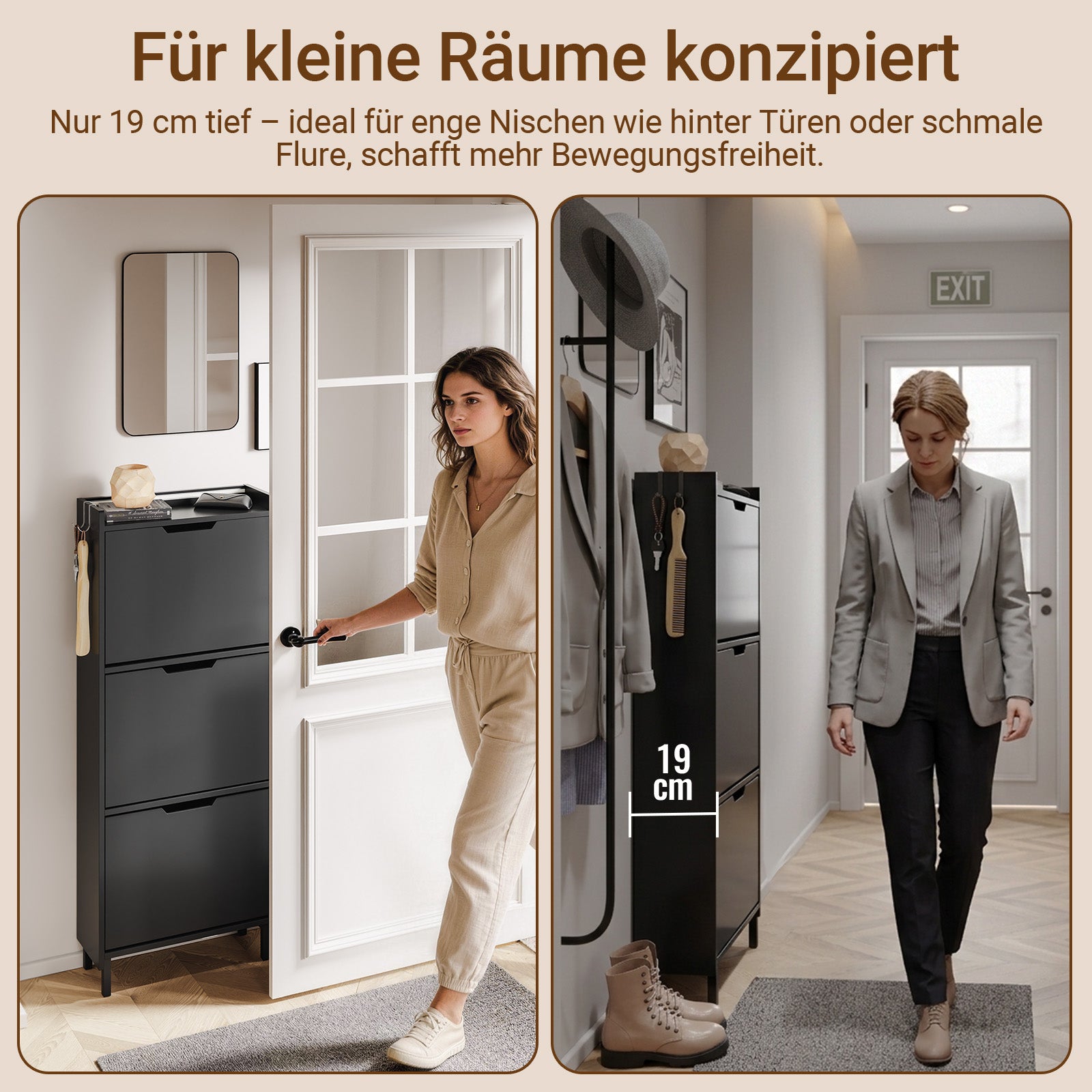 SoBuy Schuhschrank schmal Sensorlicht 19 cm Tiefe Schwarz | FSR151-H-E-SCH
