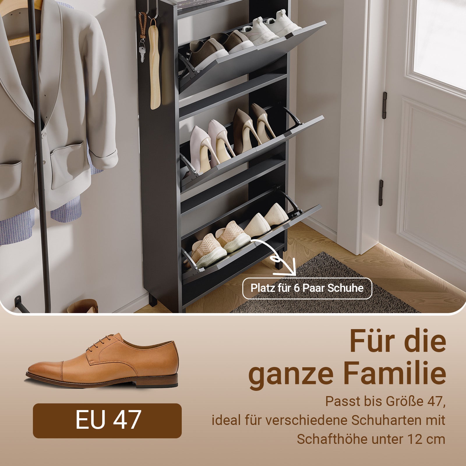 SoBuy Schuhschrank schmal Sensorlicht 19 cm Tiefe Schwarz | FSR151-H-E-SCH