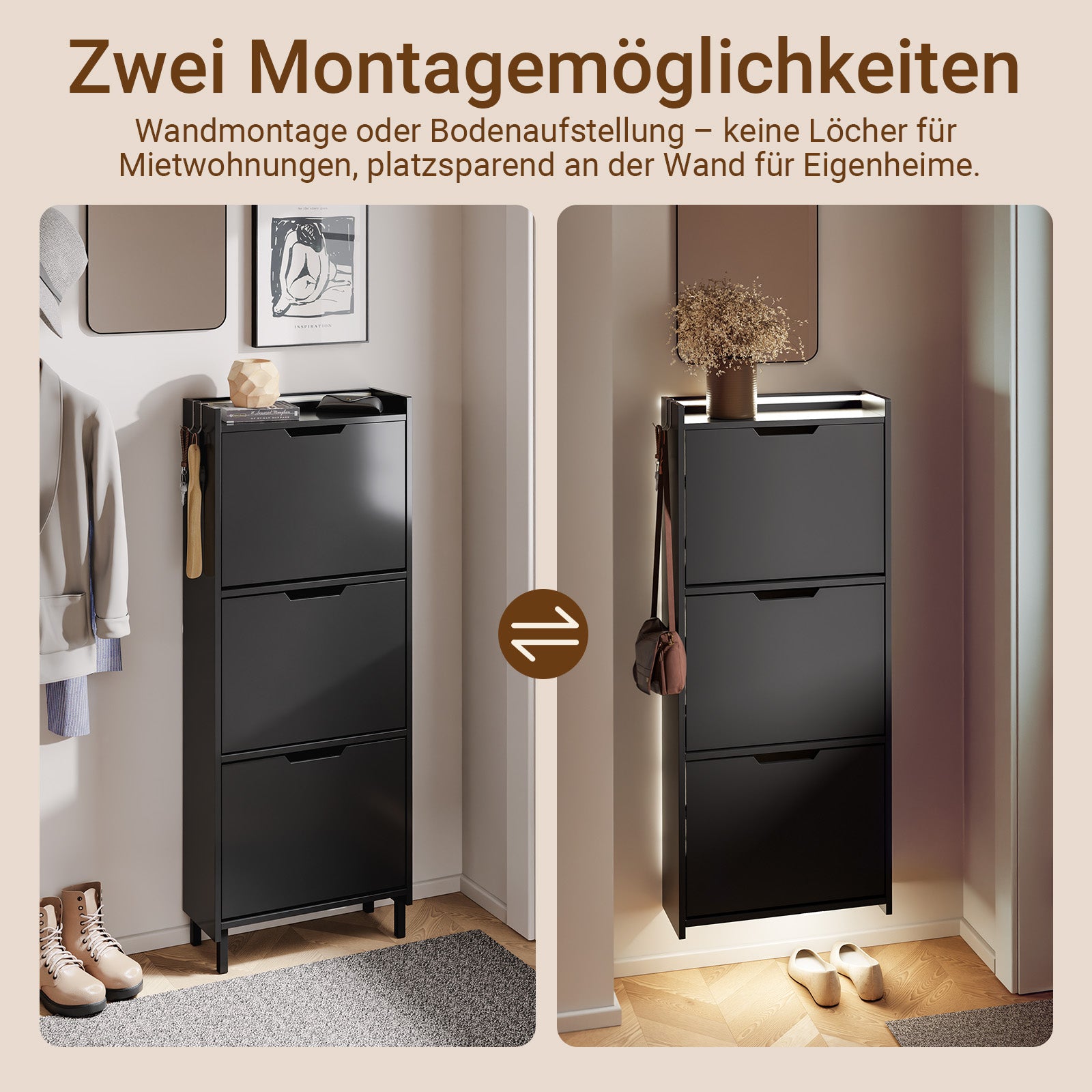 SoBuy Schuhschrank schmal Sensorlicht 19 cm Tiefe Schwarz | FSR151-H-E-SCH