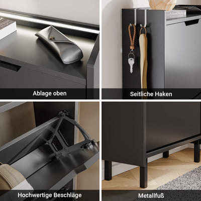 SoBuy Schuhschrank schmal Sensorlicht 19 cm Tiefe Schwarz | FSR151-H-E-SCH