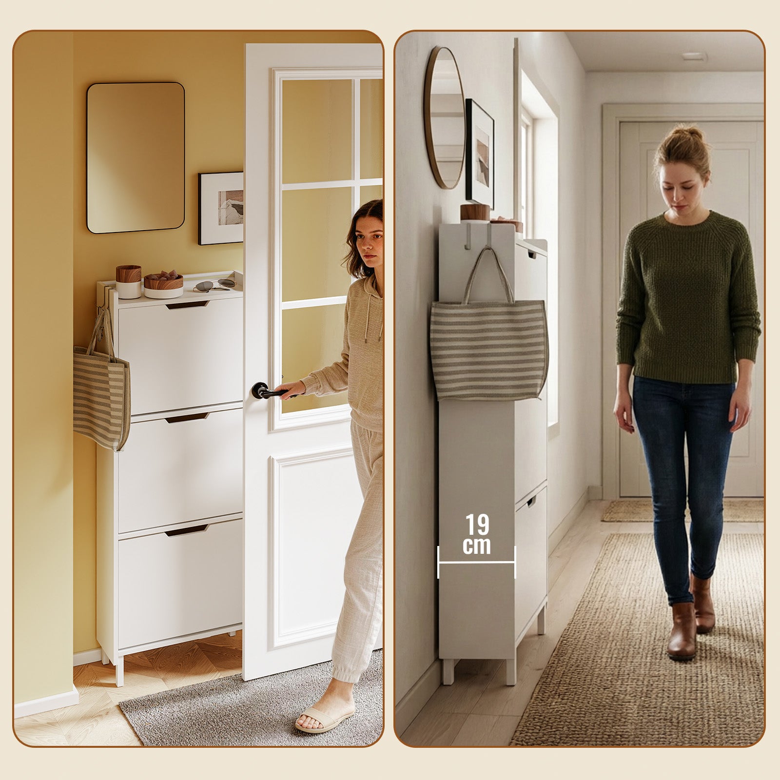 SoBuy Schuhschrank Schmal Hängend mit Sensorlicht und 19 cm Tiefe Weiß FSR151-H-E-W